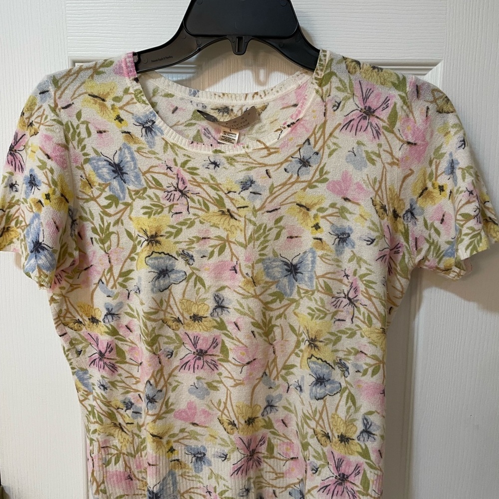 Lord & Taylor for Saks Fifth Avenue Cashmere Butterfly Sweater Size L 🦋🌸